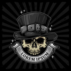 Wall Mural - skull with magician hat vector illustration