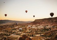 Hot Air Balloons Flying Over Göreme, Cappadocia, Turkey