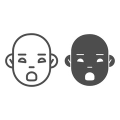 Poster - Baby face line and solid icon. Cute children boy head outline style pictogram on white background. Newborn face with open mouth for mobile concept and web design. Vector graphics.