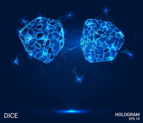 Wall Mural - the hologram of the dice. dice of polygons, triangles of points, and lines. dice is a low-poly compo