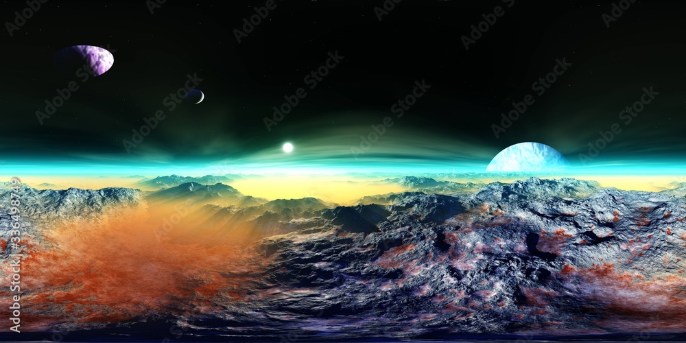 Beautiful alien landscape, panorama of the surface of a fantasy planet ...