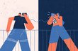 © Antonio Rodriguez - Staying connected conceptual illustration. People illustrated talking and creating a social connection.