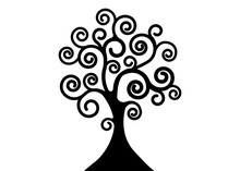 Tree Of Life Icon, Tree Natural Logo And Black Tree Ecology Illustration Symbol Icon Vector Design Isolated On White Background. Abstract Blossoming Swirl Tree