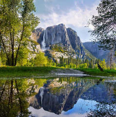 yosemite national park, yosemite valley waterfall lake reflection