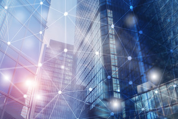 Wall Mural - futuristic blue cyber network. smart city concept. abstract line connection.