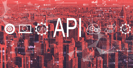 API - application programming interface concept with the New York City skyline