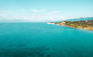 Wall Mural - Aerial top view of summer beach and sea.Free space for your decoration and sunny warm day.Corfu island of Greece. 