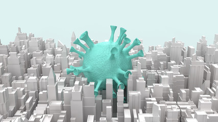  white 3d rendering  city building and blue virus for medical content..