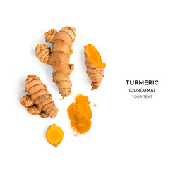 Wall Mural - Creative layout made of turmeric (curcuma). Flat lay. Food concept.