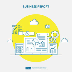 Poster - chart document data report concept for business statistics, investment analysis, planning research and finance audit accounting with paper sheet, hands, magnifier, paperwork, charts, graphs element