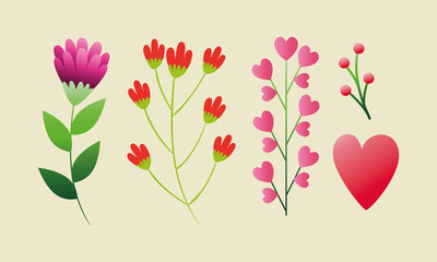 Poster - set of cute flowers with branches and leafs vector illustration design