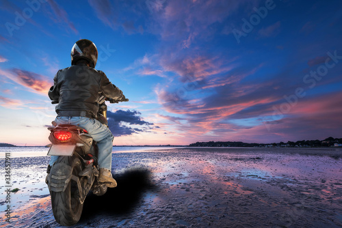 Obraz Dibond Motorcycle driving in nature Travel, leisure, technology, engine
