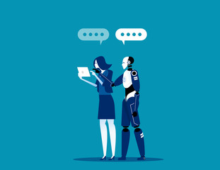Wall Mural - Human interactive tech interactive. robot and human working at office concept
