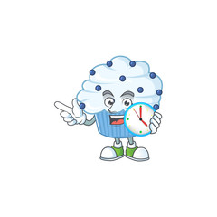 Poster - Vanilla blue cupcake mascot design concept holding a circle clock