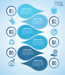 Wall Mural - infographic eco water blue design elements process 6 steps or options parts with drop of water. ecol