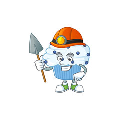 Poster - cartoon character design of vanilla blue cupcake work as a miner