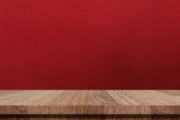 Wood table and white wall background in kitchen, Wooden shelf, counter for food and product display in room background, Wood table top, desk surface banner, mockup, template