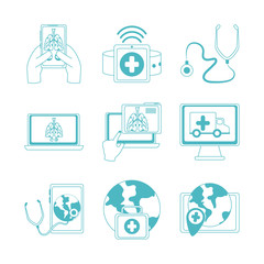 Wall Mural - online doctor, physician technology consultant medical icons set, line style icon