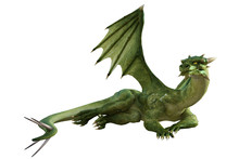 Green Dragon Isolated On White, 3d Render.