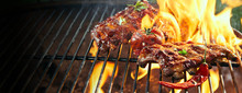 Marinated Spicy Pork Ribs Grilling On A Bbq