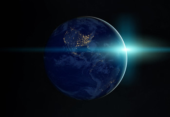 Leinwandbilder - View of planet Earth at night with cities lights on America 3D rendering elements of this image furnished by NASA