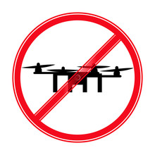 Flying Drone Caution Template. Vector Icons For Video, Mobile Apps, Web Sites And Print Projects. No Drones Zone, Area