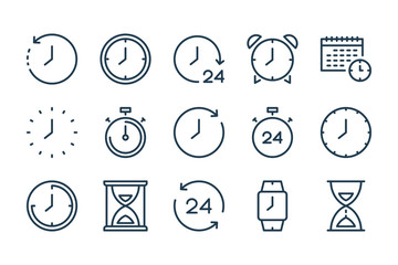 Poster - Time and Clock line icons. Countdown and Deadline vector linear icon set.