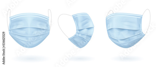 Cuadros en Lienzo Blue medical mask in three projections
