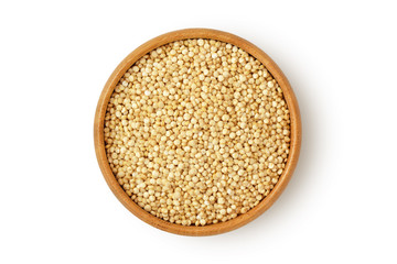 Wall Mural - Quinoa in wooden bowl on white background