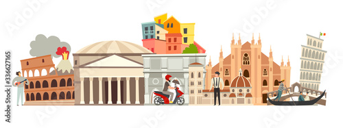 Fotomural Italy skyline colorful background
