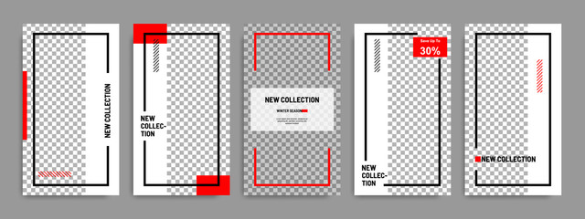 Wall Mural - Minimal social media stories / story template layout banner in white red background color