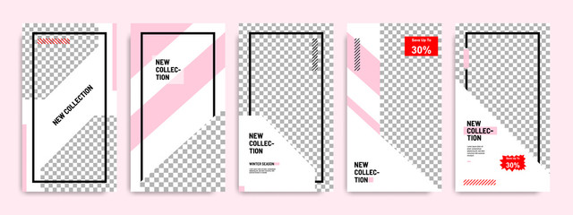 Wall Mural - Minimal social media stories / story template layout banner in white pink background color