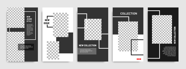 Minimal social media stories / story template layout banner in white black background color
