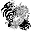 Head of Chinese or East Asian dragon. Tattoo. Black and white vector illustration