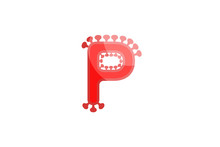 P Letter Red Coronavirus Floral Font Covid Vector Design Element