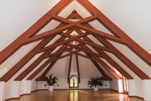 Modernist Wooden Building In The Shape Of Triangles