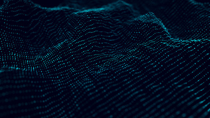 Big data visualization. The musical stream of sounds. Abstract background with interweaving of dots . 3D rendering.