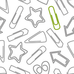 Poster - Realistic 3d Detailed Metal Paper Clips Seamless Pattern Background. Vector