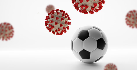 soccer ball Coronavirus Covid-19 symbolic 3d-illustration