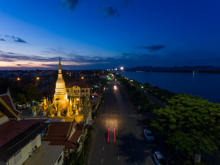 Aerial view.Wat Phra That Nakhon  in the city of Nakhon Phanom.