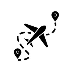 Sticker - Airplane route flat design long shadow glyph icon. Plane destination with GPS pointer. Location for aeroplane arrival. Silhouette symbol on white space. Vector isolated illustration