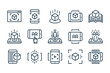 Augmented Reality related line icon set. Interactive simulation and Virtual Reality linear vector icons.