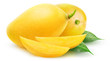 © ChaoticDesignStudio - Isolated yellow mangoes. Two mango fruits and slices isolated on white background with clipping path
