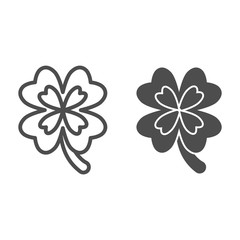 Poster - Lucky four leaf clover line and solid icon. Irish shamrock for fortune outline style pictogram on white background. Happy Saint Patrick day signs for mobile concept and web design. Vector graphics.
