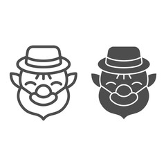 Poster - Patrick with beard line and solid icon. Leprechaun avatar outline style pictogram on white background. Old dwarf for mobile concept and web design. Vector graphics.