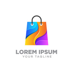 shopping bags logo design template vector, 3D colorful shopping bag logo concept vector for your market, shop, and business