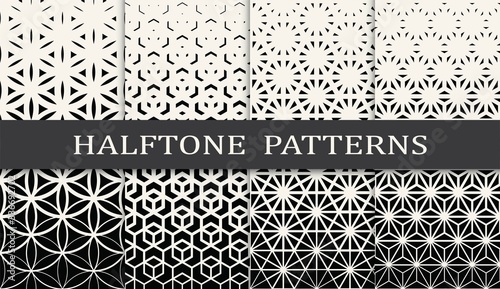 Fotografia black and white geometric seamless halftone pattern set