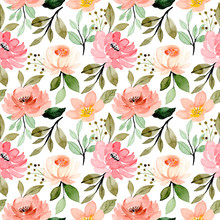 Pink Flower Blossom Watercolor Seamless Pattern