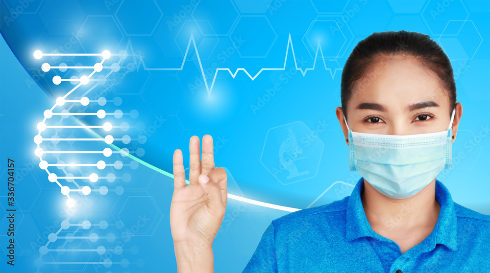 Modern Medical Science abstract background technology concept in blue light,brain and human ...