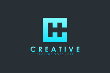 Poster - abstract square initial letter c and h logo negative space. flat vector logo design template element